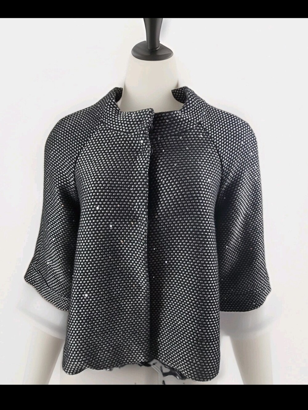 Laura Ashley Black Sparkly Wool Blend Career Cape Coat Jacket Petite PM